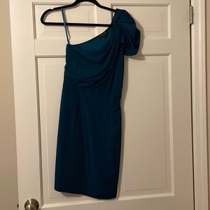 One shoulder teal dress
